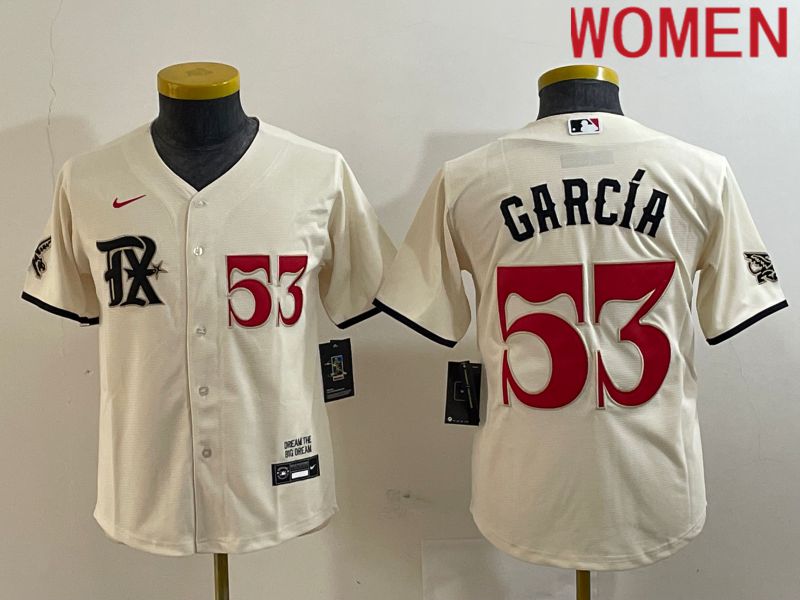 Women Texas Rangers 53 Garcia Cream City Edition 2024 Nike Game MLB Jersey style 2
